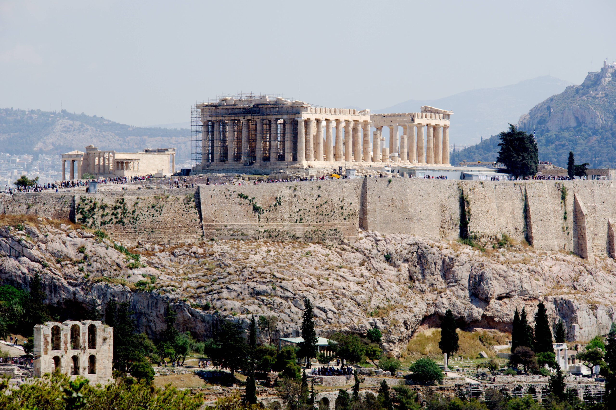 Blick auf die Akropolis vom Filopappou Hill