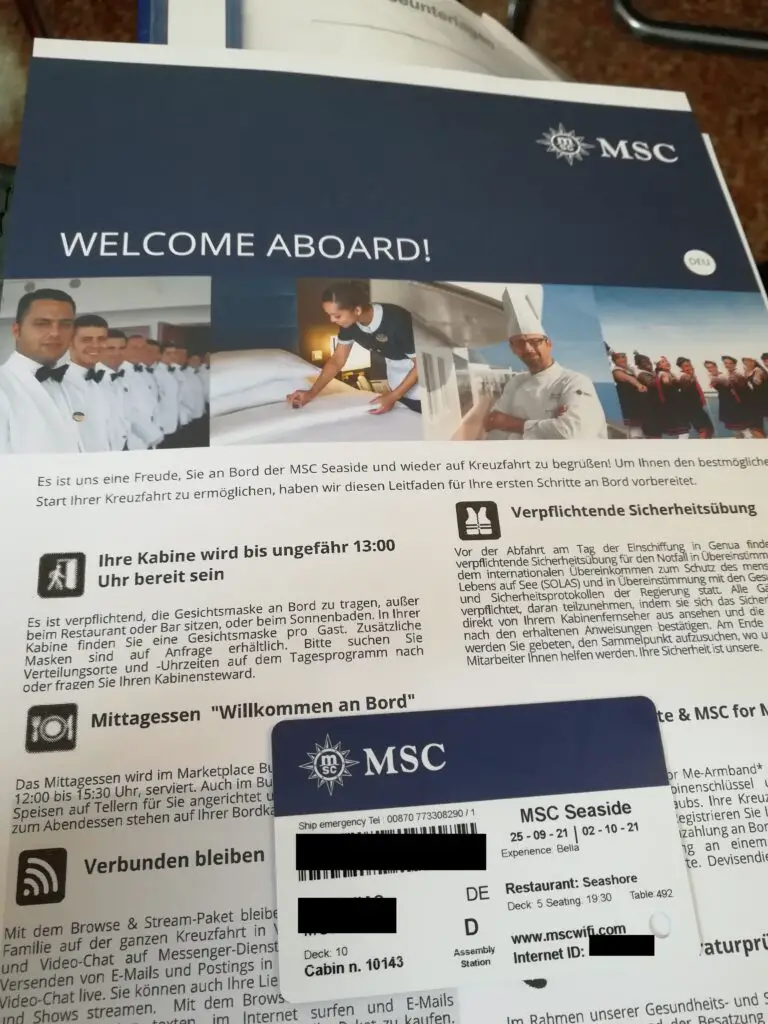 MSC Einschiffungsunterlagen und Cruise Card