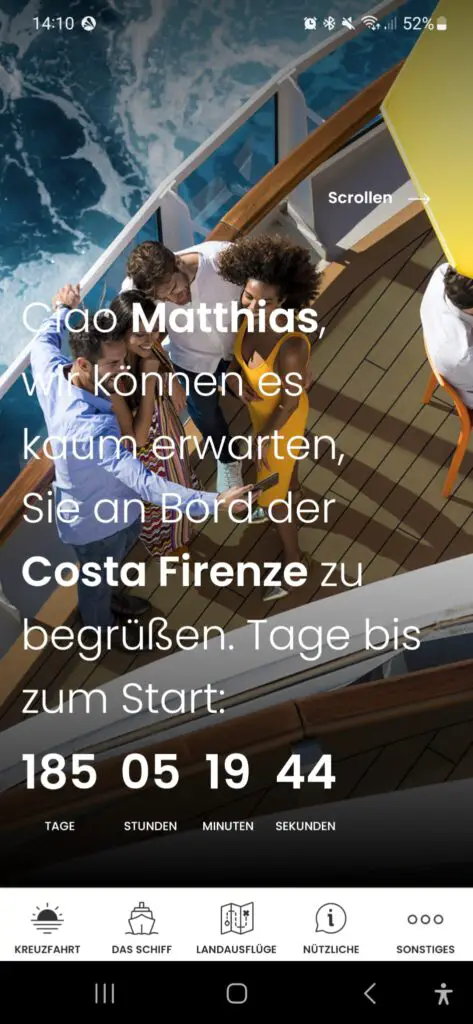 Screenshot der Costa Cruises App