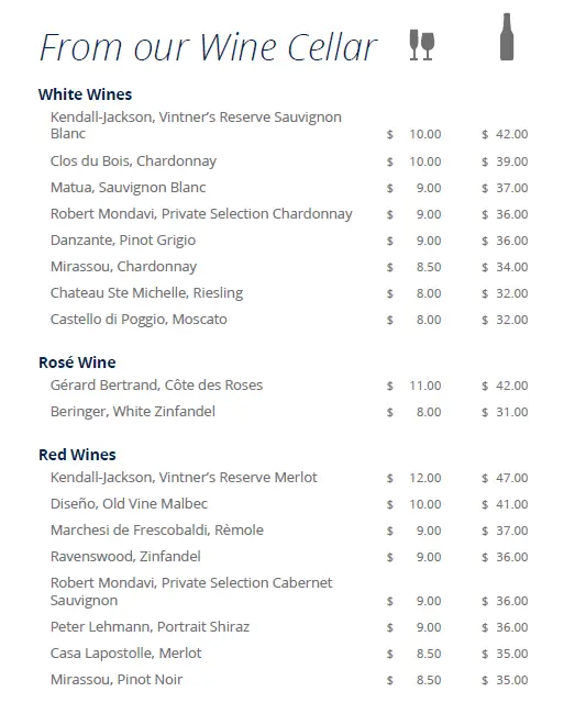 Wein Karte bei MSC Cruises