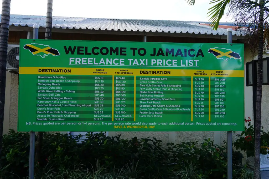 Taxi Preisliste Ocho Rios Jamaika